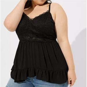 Torrid Babydoll Crinkle Washable Crinkle Gauze And Lace Tank Size 1
